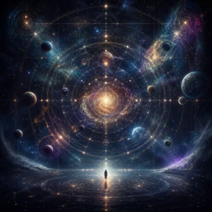 The Divine Matrix energy system surrounded by the Kathara Grid, illustrating the universal energetic field, sacred geometry, consciousness, and cosmic creation.