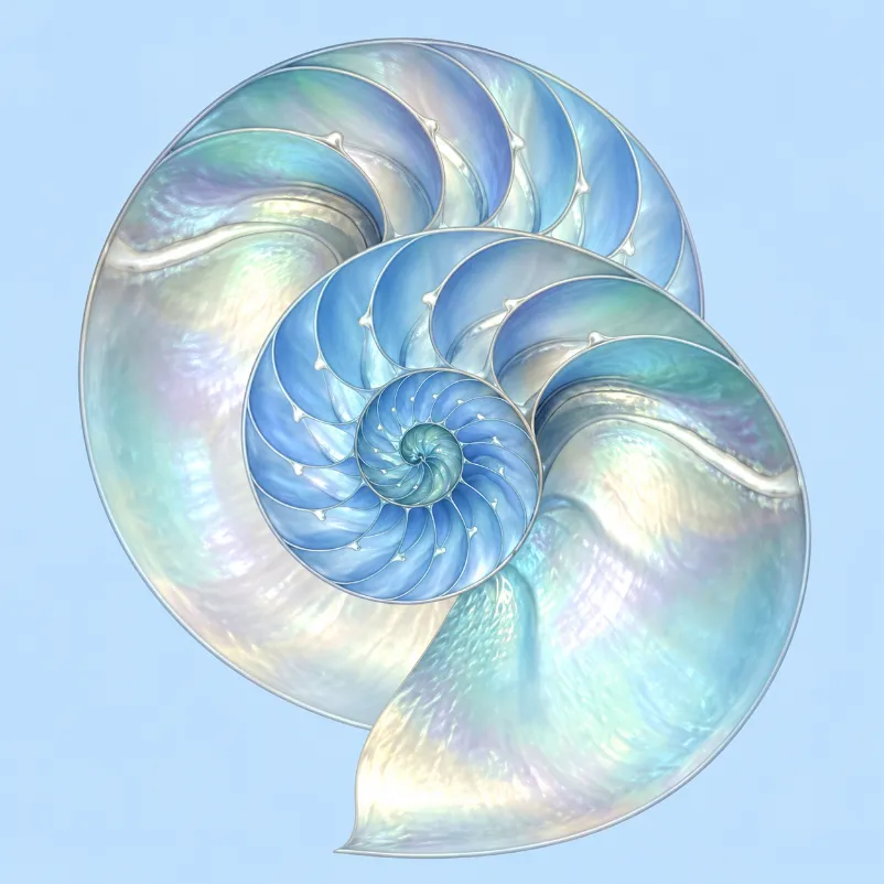Mother-of-pearl nautilus spiral representing Nigrarchical Cosmology and the Mother-of-Pearl Light of Sirius spiritual attunement system.